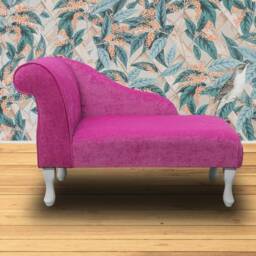 Handmade Mini Chaise Longue Fuchsia Pink Velvet Small Sofa - thumbnail 3