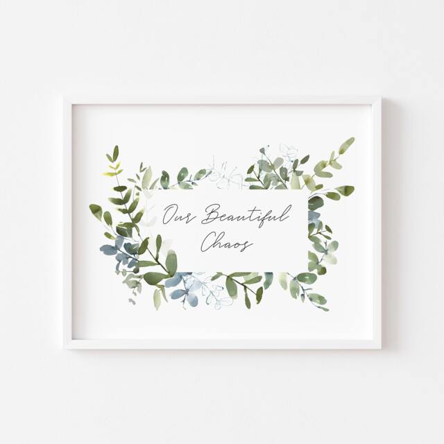 Our Chaos Botanical Print, Watercolour Greenery Wreath Wall Art, Modern - Unframed - image 1