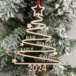 Personalised Family Names Christmas Tree Ornament, Wood Or Acrylic Decoration, Hanging Name Ornament - thumbnail 2