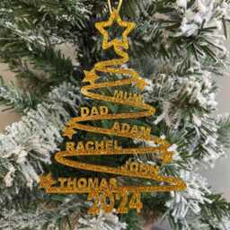 Personalised Family Names Christmas Tree Ornament, Wood Or Acrylic Decoration, Hanging Name Ornament - thumbnail 3