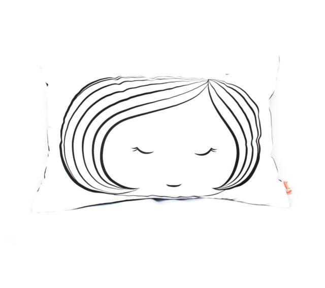 Modern Decor Pillow - Black Print On White Cotton Girl Face Rectangle - image 1
