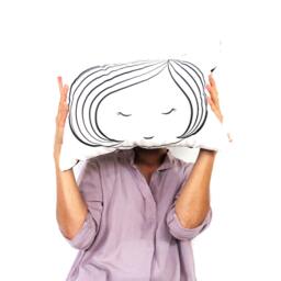 Modern Decor Pillow - Black Print On White Cotton Girl Face Rectangle - thumbnail 4