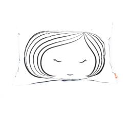 Modern Decor Pillow - Black Print On White Cotton Girl Face Rectangle - thumbnail 1