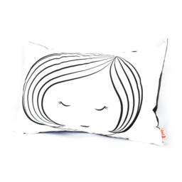 Modern Decor Pillow - Black Print On White Cotton Girl Face Rectangle - thumbnail 2