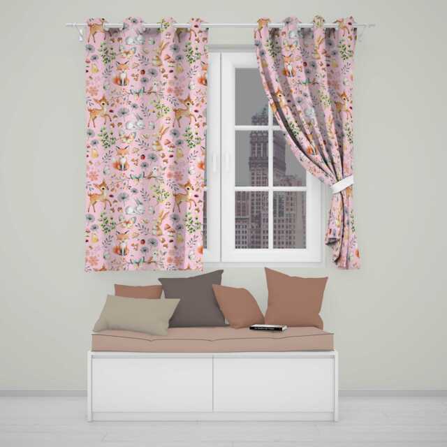 Animals Rabbit Fox Butterfly Floral Elements On Soft Lilac Seamless Pattern Readymade Eyelet Ring Top Thermal 100% Blackout Curtains - image 1