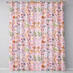 Animals Rabbit Fox Butterfly Floral Elements On Soft Lilac Seamless Pattern Readymade Eyelet Ring Top Thermal 100% Blackout Curtains - thumbnail 2