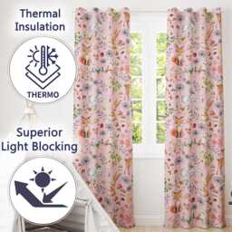 Animals Rabbit Fox Butterfly Floral Elements On Soft Lilac Seamless Pattern Readymade Eyelet Ring Top Thermal 100% Blackout Curtains - thumbnail 3