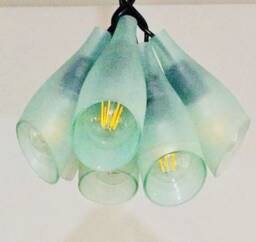 Frosted White Light Fixture - Chandelier Ceiling Lamp Made From Wine Bottles For Home, Bar & Kitchen - thumbnail 3
