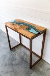 Handmade Big Leaf Maple River Console Table Black Walnut Base - thumbnail 1