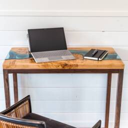 Handmade Big Leaf Maple River Console Table Black Walnut Base - thumbnail 3
