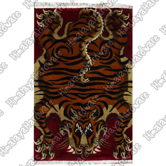 Tibetan Tiger Rug/Carpet Stripe Orange Skin Pelt Nepal Tibet Nepali Meditation - image 1