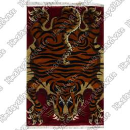 Tibetan Tiger Rug/Carpet Stripe Orange Skin Pelt Nepal Tibet Nepali Meditation - thumbnail 1