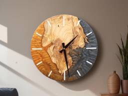 Custom Resin & Olive Wood Wall Clock Live Edge Rustic Home Decor