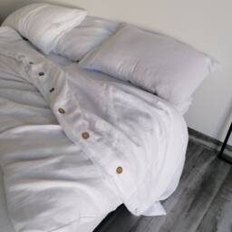 White Hemp Duvet Cover, Coconut Wood Buttons, Queen King Bedding - thumbnail 3