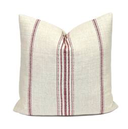Red Grain Stripe Pillow Cover French Country Farmhouse Cushion - thumbnail 1