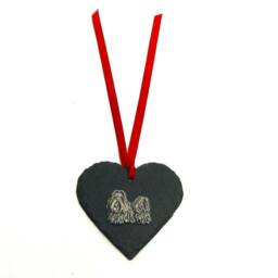Shih Tzu Design Slate Heart - Hanging Ornament Decoration Christmas 2026 Dog Gift - thumbnail 3