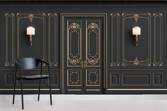 3D Molding Wallpaper Mural, Black Wall Art, Peel & Stick - image 1