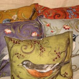 Shabby Chic Fun Throw Pillow With Bird Motif French Market Design Floral Handmade Olive Green - thumbnail 3