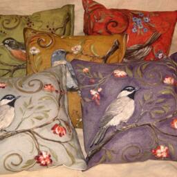 Shabby Chic Fun Throw Pillow With Bird Motif French Market Design Floral Handmade Olive Green - thumbnail 2