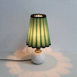 Handmade Scallop Green Fabric Table Lamp With White Ceramic Base-18#