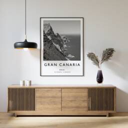 Gran Canaria Print Black & White Vintage Spain Travel Poster - thumbnail 1