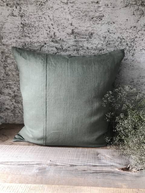Set Of 2, 4 & 6 Stonewashed Linen Pillow Cases in Forest Green With Decorative Seam/Linen Cushion Covers Hidden Zipper/ - image 1