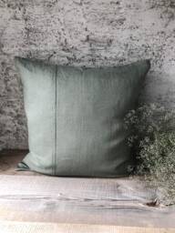 Set Of 2, 4 & 6 Stonewashed Linen Pillow Cases in Forest Green With Decorative Seam/Linen Cushion Covers Hidden Zipper/ - thumbnail 1