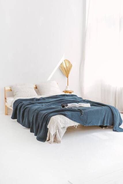 Waffle Linen Blanket, Linen Throw Bed in Waffle Pattern, Bedspread, Queen King Bed Cover, Coverlet - image 1