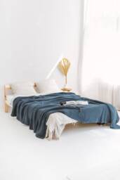 Waffle Linen Blanket, Linen Throw Bed in Waffle Pattern, Bedspread, Queen King Bed Cover, Coverlet - thumbnail 1