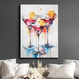 Vibrant Cocktail Glasses Beverage Watercolor Drink Painting Framed Poster Print & Canvas Wall Decor Art Bedroom Home Interior Gift - thumbnail 1