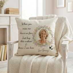 Personalised Memorial Cushion, Custom Photo Remembrance Pillow, Loss Of Mum, Dad, Grandparent, Friend Gift - thumbnail 1