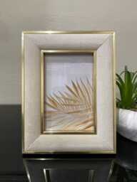 Neutral Velvet Photo Frame With Gold Edged Picture For Tabletop Or Shelf Display Soft Finish Home Decorative