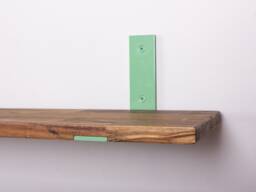 Acacia Bathroom Shelves, Wall Kitchen Hanging Shelf, Dark Wood Bookshelf, Neon Yellow Bracket - thumbnail 1