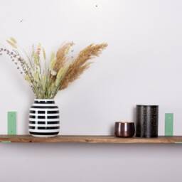 Acacia Bathroom Shelves, Wall Kitchen Hanging Shelf, Dark Wood Bookshelf, Neon Yellow Bracket - thumbnail 3