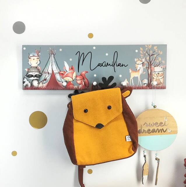 Children's Wardrobe, Children's Sibling Christening Gift, Wardrobe With Name, Coat Hooks As A Gift For Children - image 1