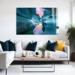 Ice Blue Stone Canyon With Colorful Sky - Tempered Glass Wall Art Printing - thumbnail 2