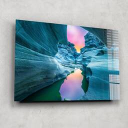 Ice Blue Stone Canyon With Colorful Sky - Tempered Glass Wall Art Printing - thumbnail 3