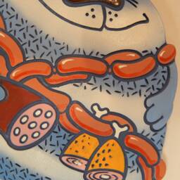 Ceramic Wall Happy Cat. Striped Wall Art. Cat Hanging. Hand Made Ceramics. Hanging Decor - thumbnail 3