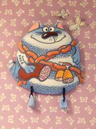 Ceramic Wall Happy Cat. Striped Wall Art. Cat Hanging. Hand Made Ceramics. Hanging Decor