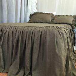 Cedar Dark Brown Linen Bedspread, Available in Twin, Full, Queen, King, Calif. 30 Inches Drop Or Custom Length - thumbnail 4