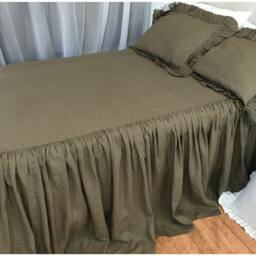 Cedar Dark Brown Linen Bedspread, Available in Twin, Full, Queen, King, Calif. 30 Inches Drop Or Custom Length - thumbnail 3