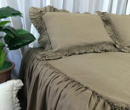 Cedar Dark Brown Linen Bedspread, Available in Twin, Full, Queen, King, Calif. 30 Inches Drop Or Custom Length