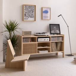 Turntable Stand, Solid Wood Vinyl Record Storage - Bassa - thumbnail 2