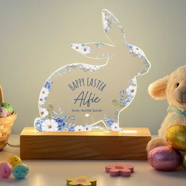 Personalised Easter Gift With Name - Bunny Led Acrylic Plaque Night Light - image 1