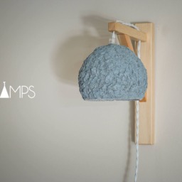 Paper Mache Lamp, Wood Light, Hanging Wall Paper Industrial Pulp Eco Friendly, Minimal, Grey - thumbnail 2