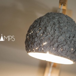 Paper Mache Lamp, Wood Light, Hanging Wall Paper Industrial Pulp Eco Friendly, Minimal, Grey - thumbnail 3