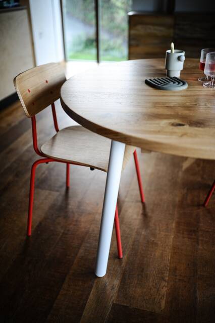 Round Dining Table, Solid Oak On Steel Legs, Choice Of Leg Colours, Gaia Collection - image 1