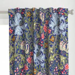 Art Nouveau Curtain Panel - Floral Damask Golden Lily Reproduction Blue Custom Intense By Peacoquettedesigns - thumbnail 1