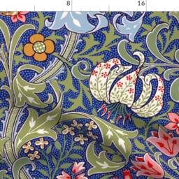 Art Nouveau Curtain Panel - Floral Damask Golden Lily Reproduction Blue Custom Intense By Peacoquettedesigns - thumbnail 4