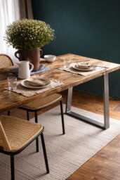 Reclaimed Wood Dining Table With Steel Legs, Space Saving Kitchen - thumbnail 1
